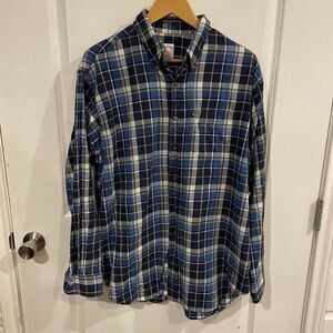 Brooks‎ Brothers Shirt Mens Large Blue Plaid Flannel Tartan Outdoor Camp